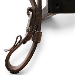 And So To Bed - 'Handel' double bed in the style of Jacques Adnet for Hermes, the metal head and footboards with equestrian tack style leather covering