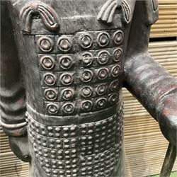 Pair of large terracotta warriors holding a spear (H150cm) - THIS LOT IS TO BE COLLECTED BY APPOINTMENT FROM DUGGLEBY STORAGE, GREAT HILL, EASTFIELD, SCARBOROUGH, YO11 3TX