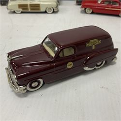 Brooklin Models - three 1:43 scale heavy die-cast model cars comprising BRK31 WMTC 1953 Pontiac Sedan Delivery in maroon with tan interior; BRK43 1948 Packard Station Sedan; BRK44 1961 Chevrolet Impala Sport Coupe; all boxed (3) 