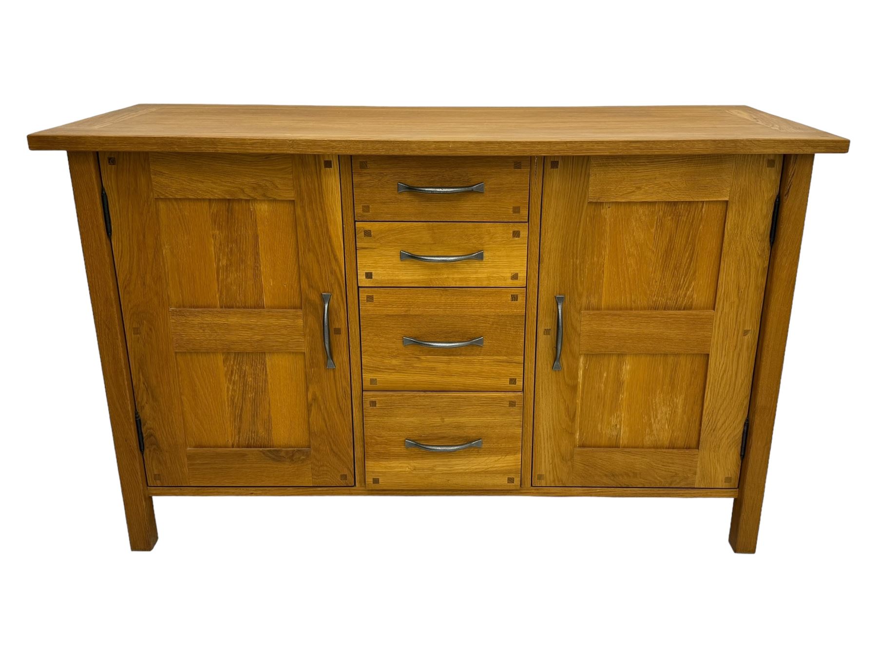 Laura Ashley - 'Milton' light oak sideboard, fitted with four central drawers flanked by two panelled cupboards, on square supports