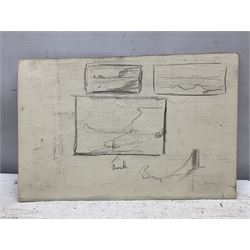 Jack Rigg (British 1927-2023): Preliminary sketch for ''Whitby Piers from Saltwick Nab', pencil unsigned, variously inscribed and dated 1962, 17cm x 25cm (unframed)