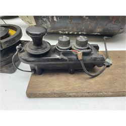 Three RAF light switches, together with military oxygen canister, batteries, gages etc  