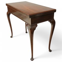   Early 20th century mahogany card table, hinged baize lined sliding top top, cabriole legs on pad feet