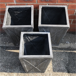 Set three square tapering poly planter, W30cm, H45cm, D30cm