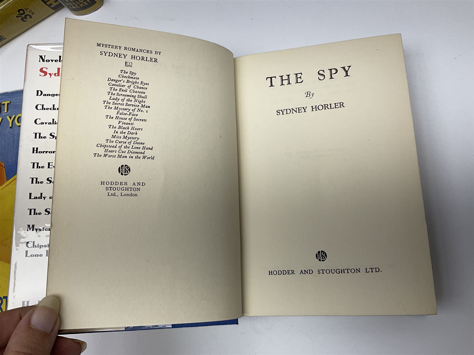 Collection of Hodder and Stoughton yellow jacket version books, to include Sydney Horler, George Goodchild, Dornford Yates, Leslie Charteris etc 