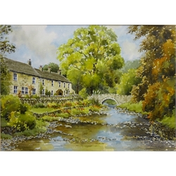  Clapham near.Settle', 20th century watercolour signed by Anita Hall, 'Mid-Day, Boredale, Cumbria, ltd.ed print signed in pencil by Graham Carver and Cattle by a River, colour print signed by Brian Nash max 32cm x 61cm (3)   