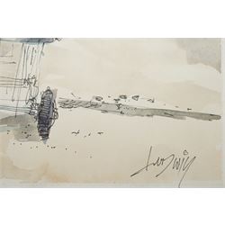 English School (20th Century): Folkestone Harbour, watercolour and ink signed Ludwig 39.5cm x 57cm (unframed)
