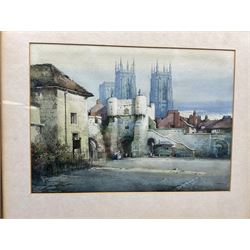 Noel Harry Leaver (British 1889-1951): York Minster from Bootham Bar and Lincoln Cathedral, pair watercolours signed 27cm x 37cm (2)