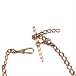 19th/ early 20th century 9ct rose gold Albert watch chain, with gilt lobster clasp
