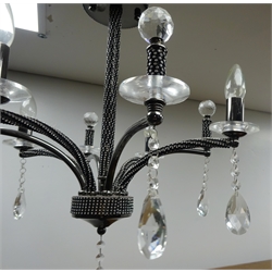  Modern eight branch electrolier, faceted glass terminals and diamante embellishment, H44cm   