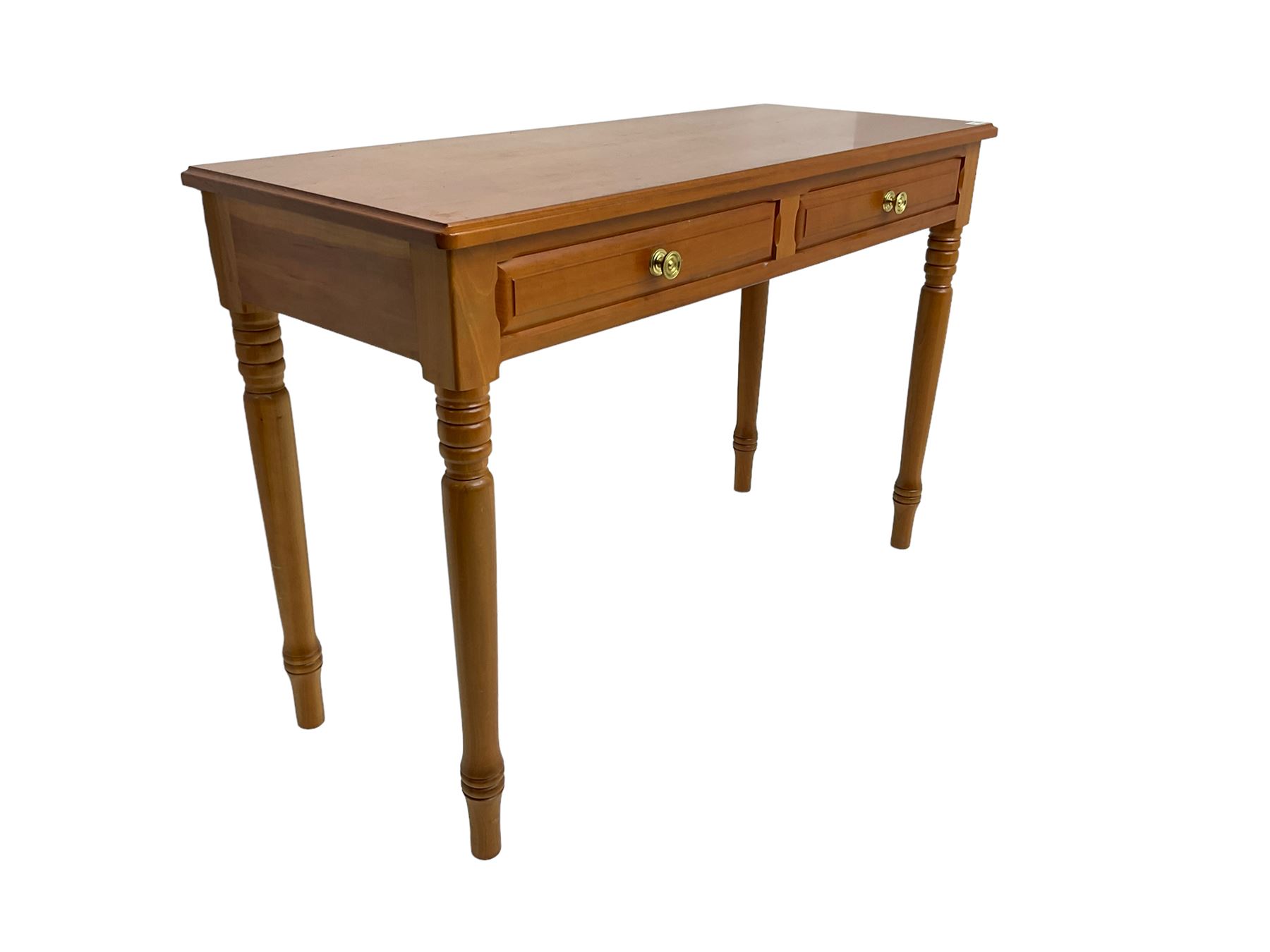 Knightman - cherrywood side or console table fitted with two drawers, on tapered turned supports by Horace Knight workshop of Balk, Thirsk