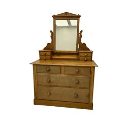 Victorian pine dressing chest, swing mirror with four trinket drawers, two short and two long drawers