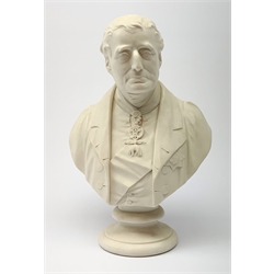 A Parian Ware bust, the Duke of Wellington, after H Weigall for Coalbrookdale, with inscription verso, H34cm.