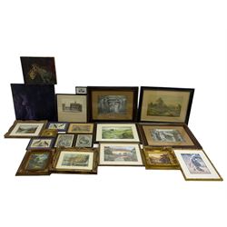 Small collection of early 19th century engravings, collection of heavy gilt frames, and further pictures (qty)