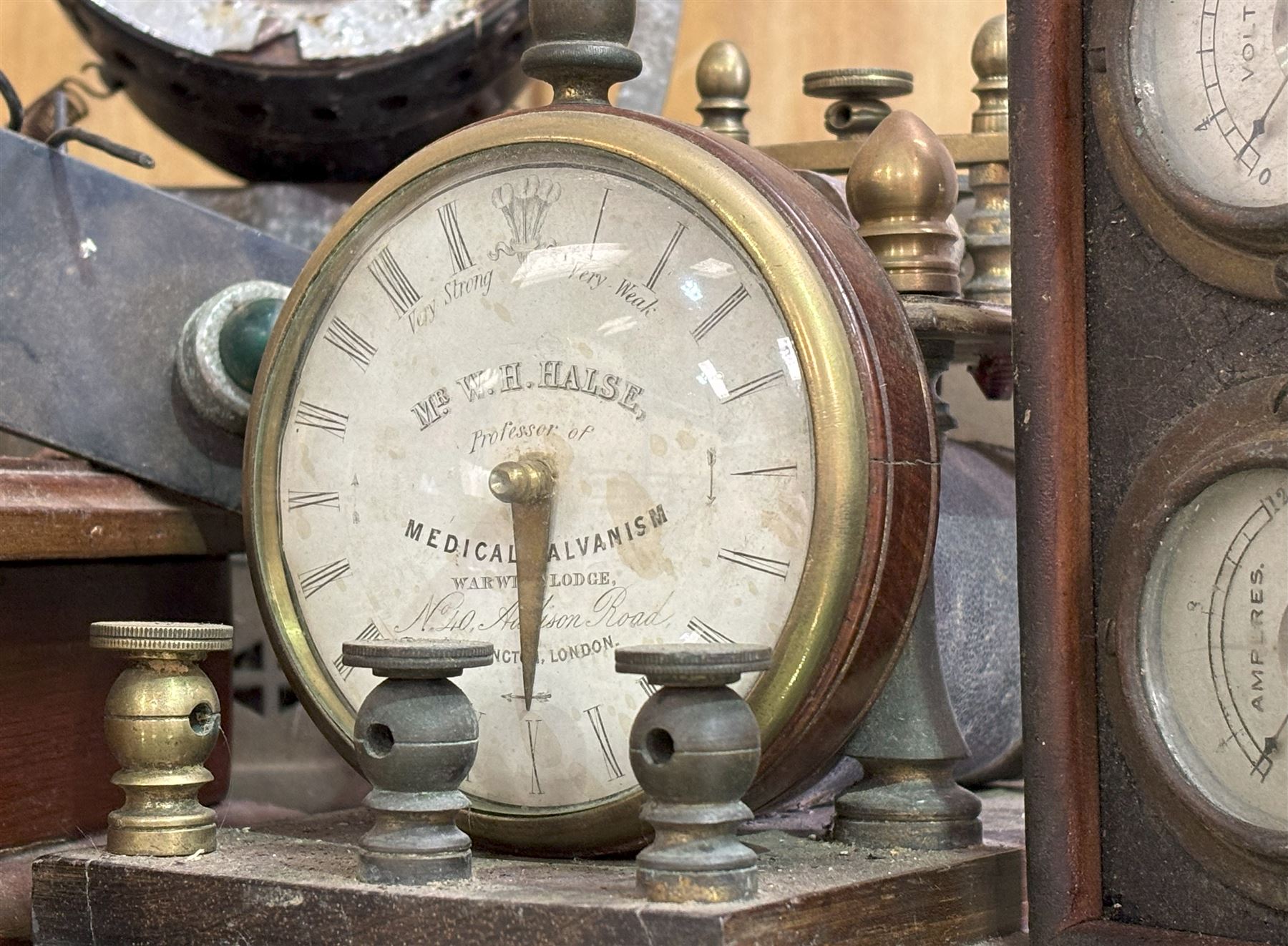 Group of early electrical test implements, to include an electrical shocking machine, amp and volt meter, etc.  - COLLECTION BY APPOINTMENT FROM: The White House, Thirsk Road, Easingwold, York, YO61 3NF - CALL 01723 507111 TO ARRANGE