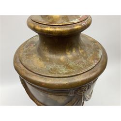 Pair of metal classical urn table lamps on a plinth base, H45cm