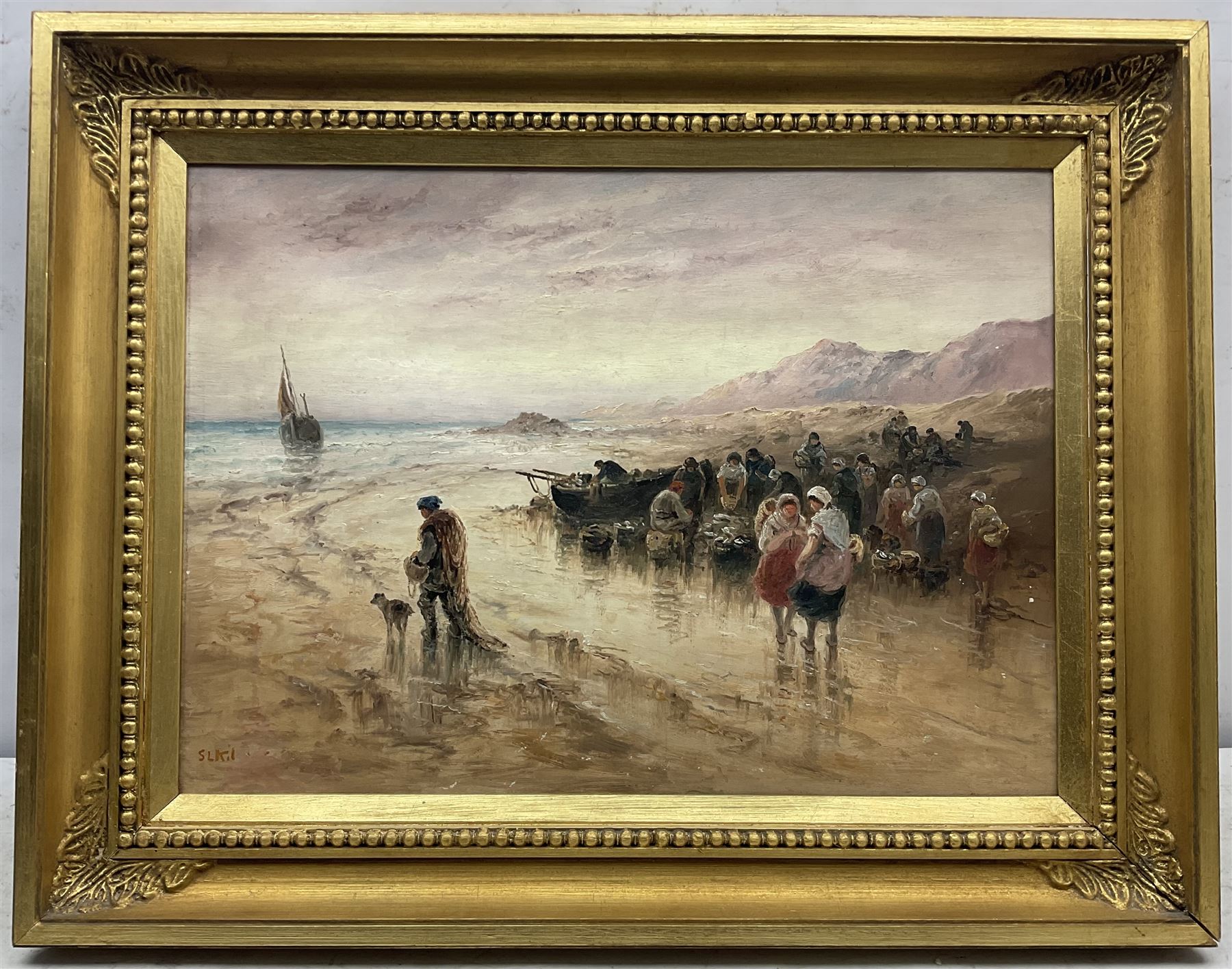 Sarah Louisa Kilpack (British 1839-1909): 'Selling Fish on the Shore - Boulogne', oil on canvas signed, titled verso 40cm x 55cm