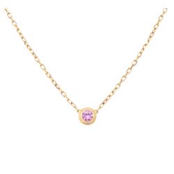 Cartier d'Amour 18ct rose gold pink sapphire pendant necklace, bezel set with a single rou...