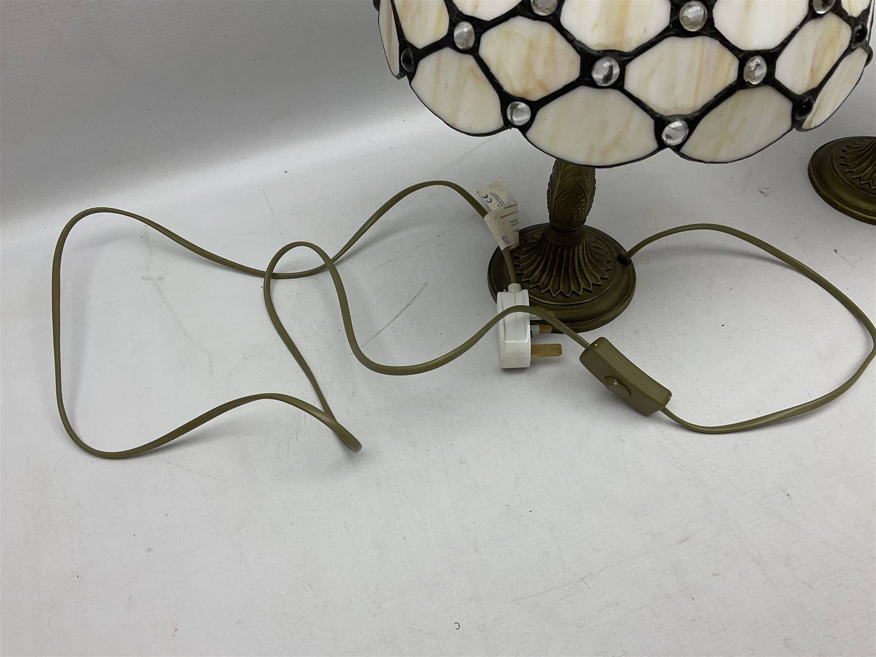 Pair of Tiffany style table lamps with leaded shades, H38cm