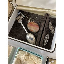 Silver jewellery including agate brooch and enamel pendant by Charles Horner and a collection of vintage costume jewellery including pendant necklaces, brooches and earrings etc 