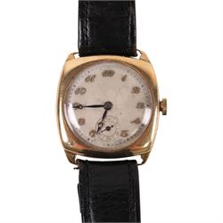 Early 20th century 9ct gold manual wind wristwatch by V.W Ltd, silvered dial with subsidiary seconds dial, Birmingham 1934