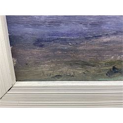 Neil Tyler (British 1945-): 'Moorland Sunset', oil on board signed, titled verso 27cm x 45cm