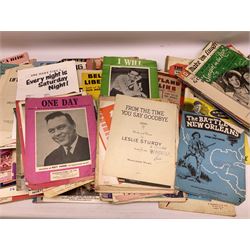 Collection of sheet music, many with attractive pictorial covers, to include The Rolling Stones It's All Over Now, Funny Girl, Living Doll Serious Charge Cliff Richard, Burbeck, Mary Poppins, Sugar, Sugar by The Archies, The Sound Of Music, I Taut I Taw A Puddy-Tat, Dear Miss Phoebe, etc, other musical sheet music and books etc