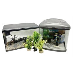 Two fish aquariums, comprising Interpet Aquapod LED starter kit 45l and PAH Fishbox 48l, with various accessories, tallest H40cm