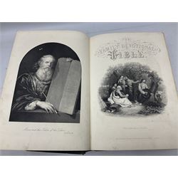 Victorian The Family Devotional Bible, by Rev Matthew Henry, pub. London and New York, The London Printing & Publishing Co, circa 1860, with steel engraving plates and gilt edges, L35cm