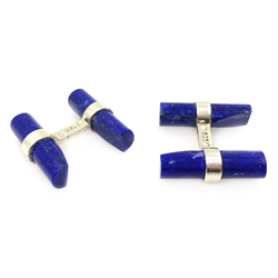  Pair of silver lapis lazuli cuff-links stamped 925  