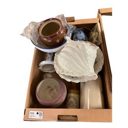 Pair of blue and white table lamps, together with plant pot in the form of a shell, flatware and other collectables