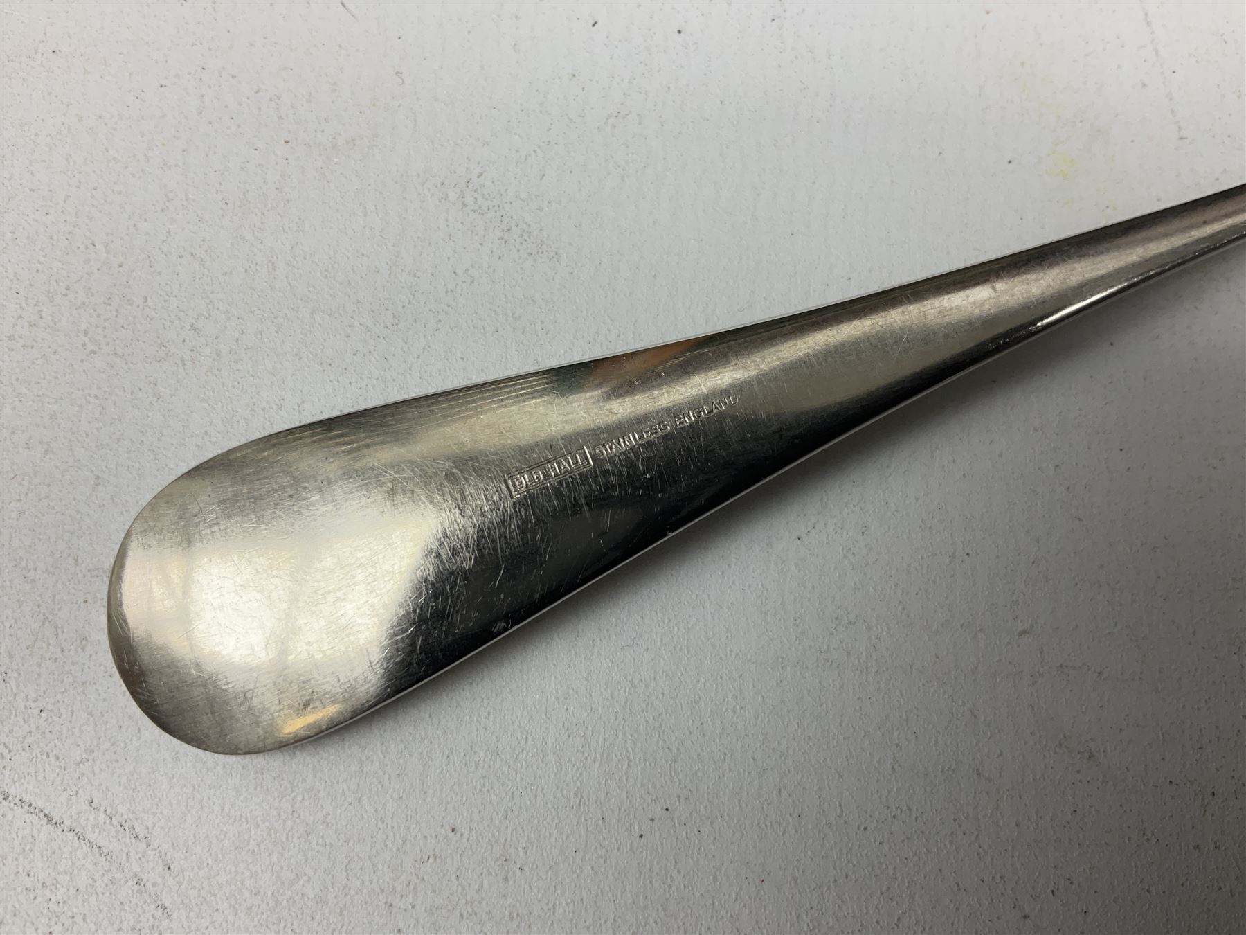 Old Hall Alveston pattern cased canteen, designed by Robert Welch, setting for eight, comprising dinner forks, dinner knives, dessert forks, dessert knives, tea spoons, coffee spoons, soup spoons, dessert spoons, pair of serving spoons and pair of smaller serving spoons