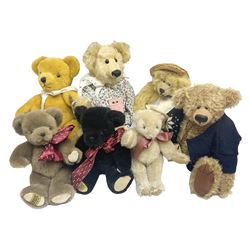 Four modern Merrythought teddy bears including one limited edition mohair No.63/500 H23cm; and three other modern teddy bears by Jane Van Weers, Greenlea Bears etc (7)