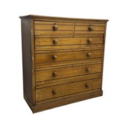 Late 19th century ash chest, fitted with two short and four long drawers, turned wooden handles