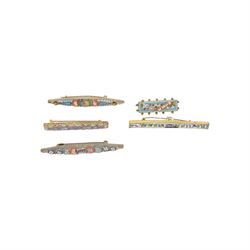 Thirty micro mosaic brooches including four Roma examples, in various shapes including crescents 