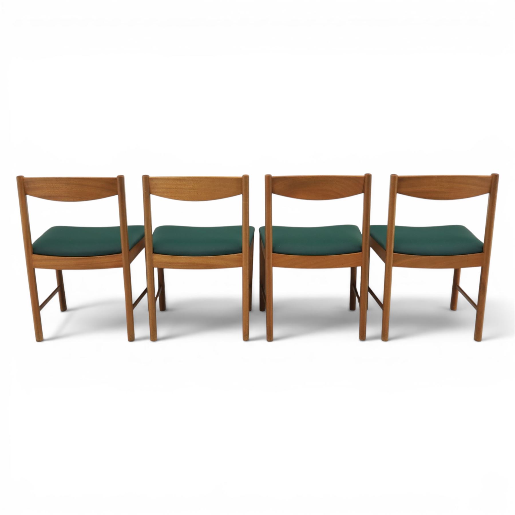 A.H. McIntosh - Mid-20th century teak extending dining table and four chairs, teak top table with internal fold over leaf extending to 193cm, raised on cylindrical tapering supports