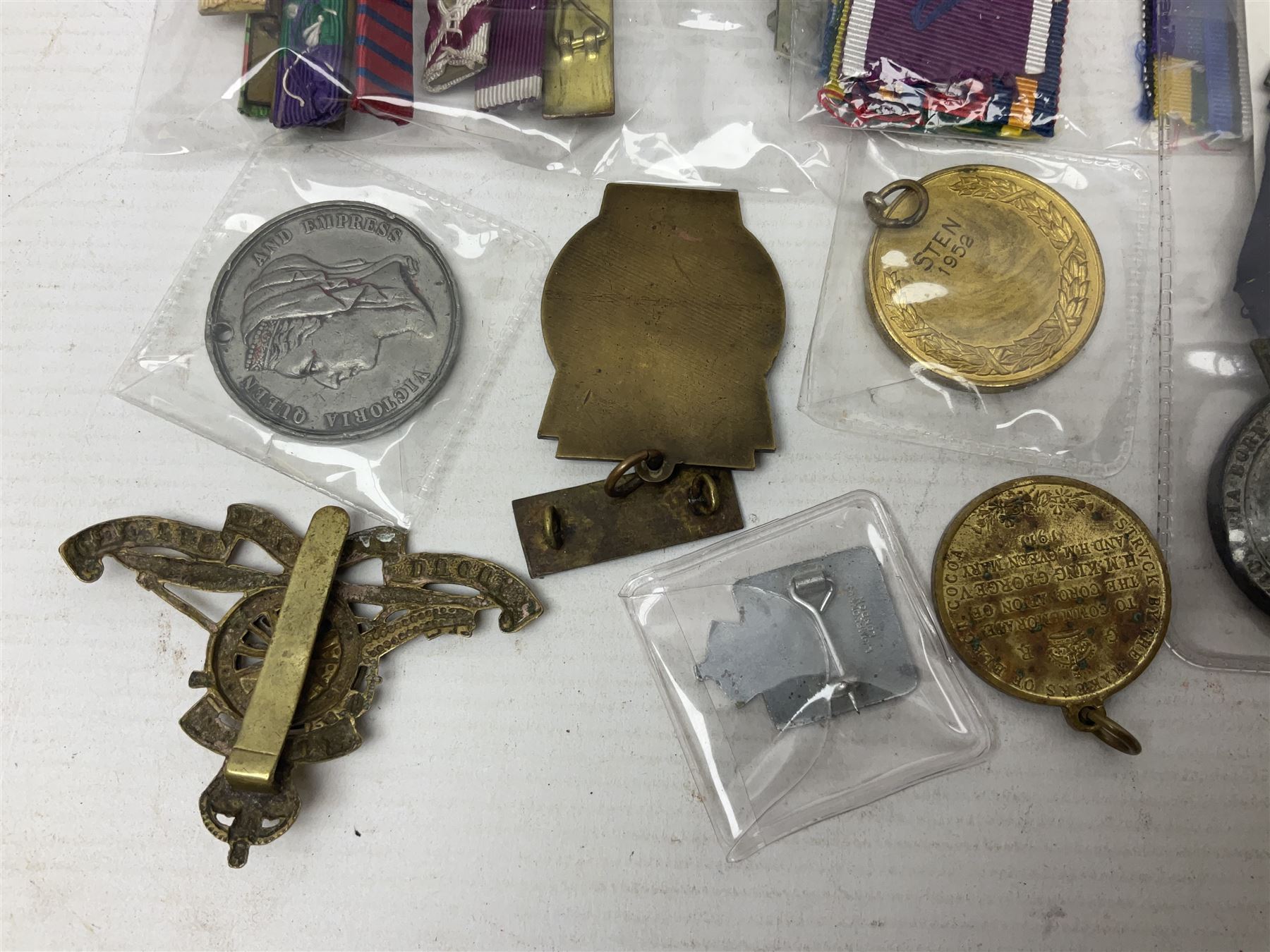 Japanese Order of the Sacred Treasure Medal (Zaihosho) in lacquered box; Norwegian Grunnlovsdag 1945 Medal with National Flag ribbon; three school attendance medals; four Royalty commemorative medals including both Victoria jubilees; quantity of medal ribbons and medal bars; medal issue boxes; badges; booklets etc