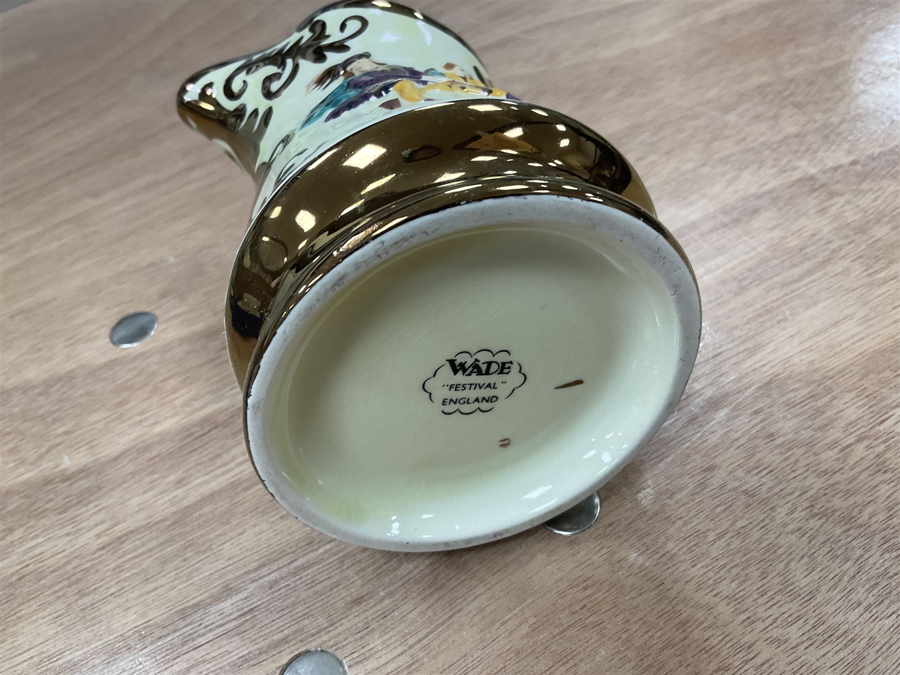 Old Tupton Ware floral decorated mantle clock, Wade Festival jug, Winsor tea wares and other ceramics, together with a collection of silver plate including blue glass lined salts, cutlery sets etc, two boxes 