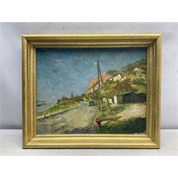 Karl Miersch (German 1894-1969): On the Coast, oil on board, inscribed and with artists studio stamp verso 36cm x 46cm 