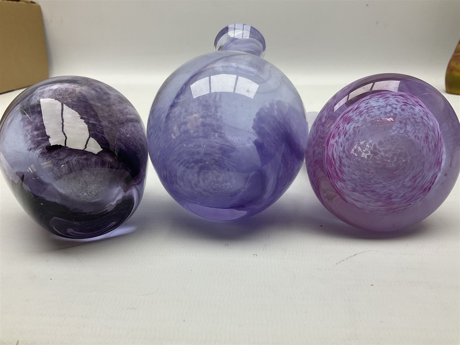 Bjorn Ramel Sea of Sweden Glasbruk art glass footed candle holder, together with a Murano fish, various other art glass vases, stylised green fish, etc, tallest H29cm