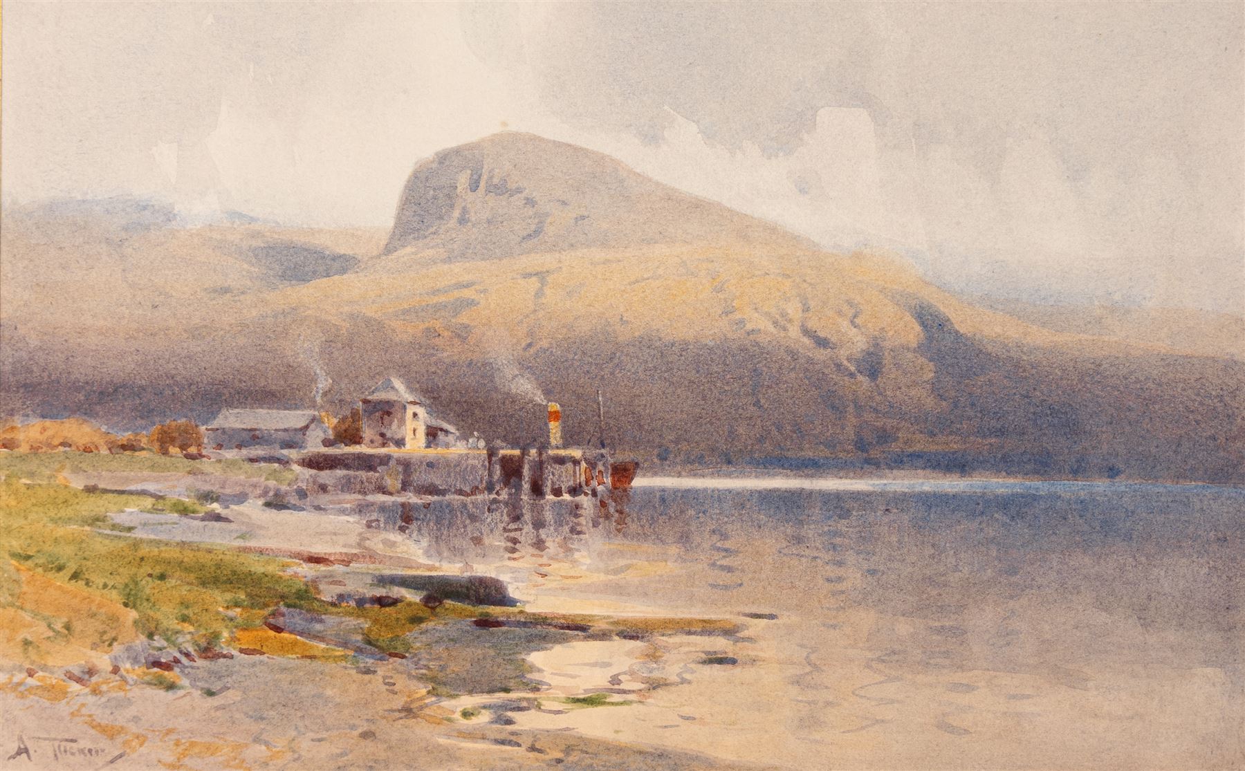 Arthur Tucker (British 1864-1929): 'Ben Nevis from Corpach' and 'Laugharne Castle - Carmarthenshire', two watercolours signed, one titled on the mount, the other titled verso, max 30.5cm x 46cm (2) (unframed)