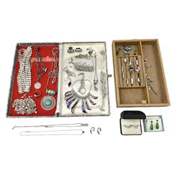Quantity of costume jewellery to include necklaces, earrings, rings etc, including some stamped silver examples, some boxed