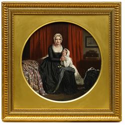 Walter Francis Tiffin (British fl.1845-1867): Portrait of a Lady in Mourning with Young Gi...
