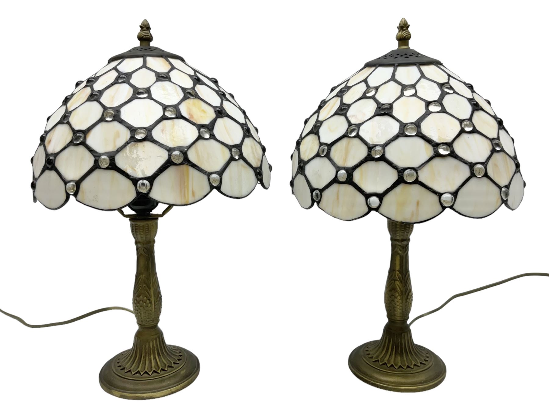 Pair of Tiffany style table lamps with leaded shades, H38cm