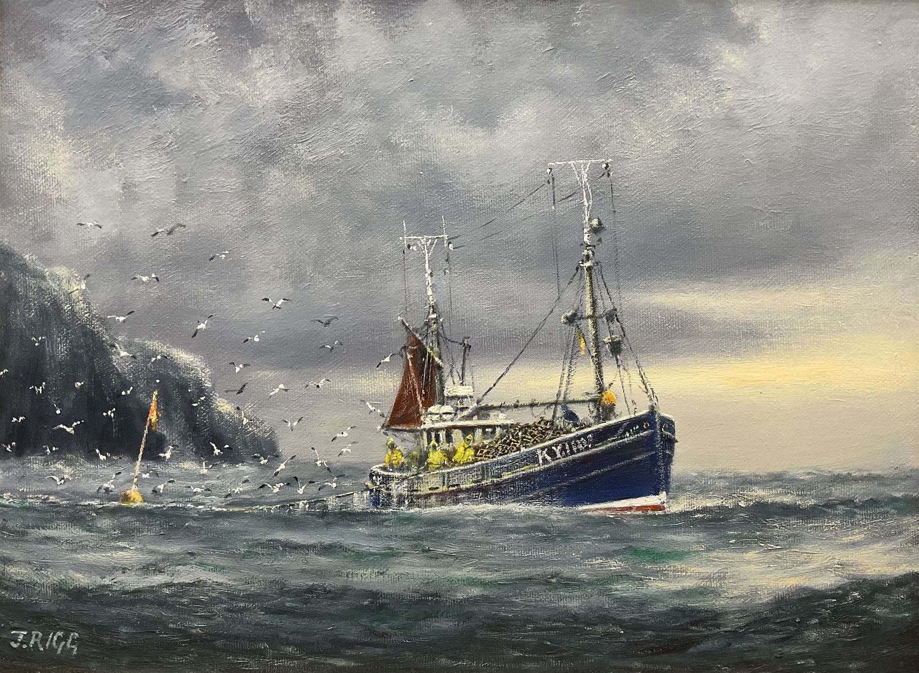 Jack Rigg (British 1927-): Kirkcaldy Trawler off the Coast, oil on board signed 29cm x 39cm