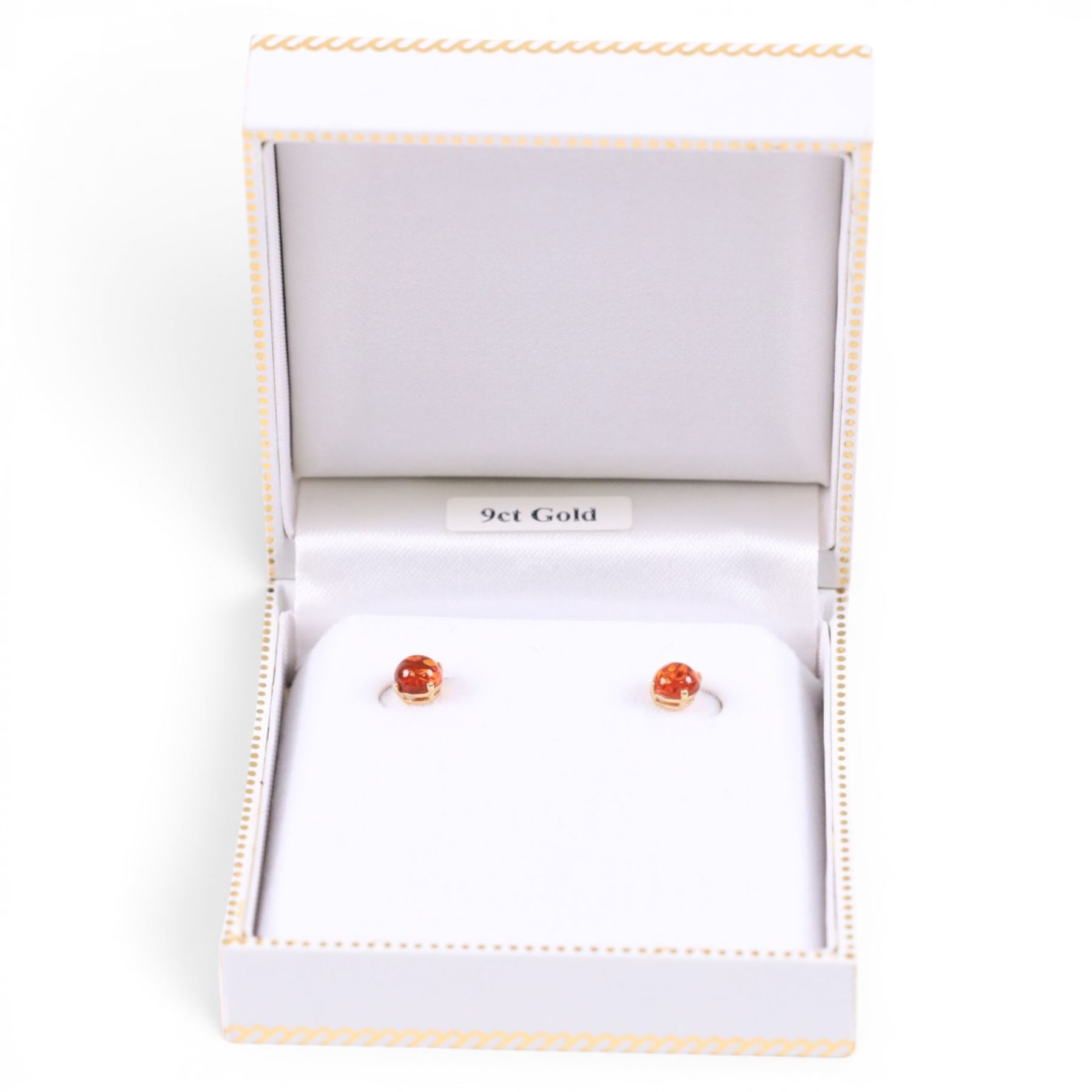 9ct gold Baltic amber stud earrings, boxed