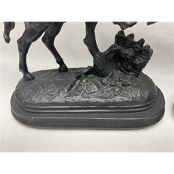 Pair of spelter warriors on horseback, H40cm