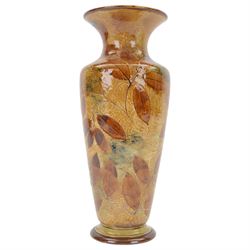 Early 20th century Royal Doulton Autumn Leaves pattern vase, of baluster form with fluted rim, impressed with maker's mark, designers initials and number 7559 beneath, H40cm