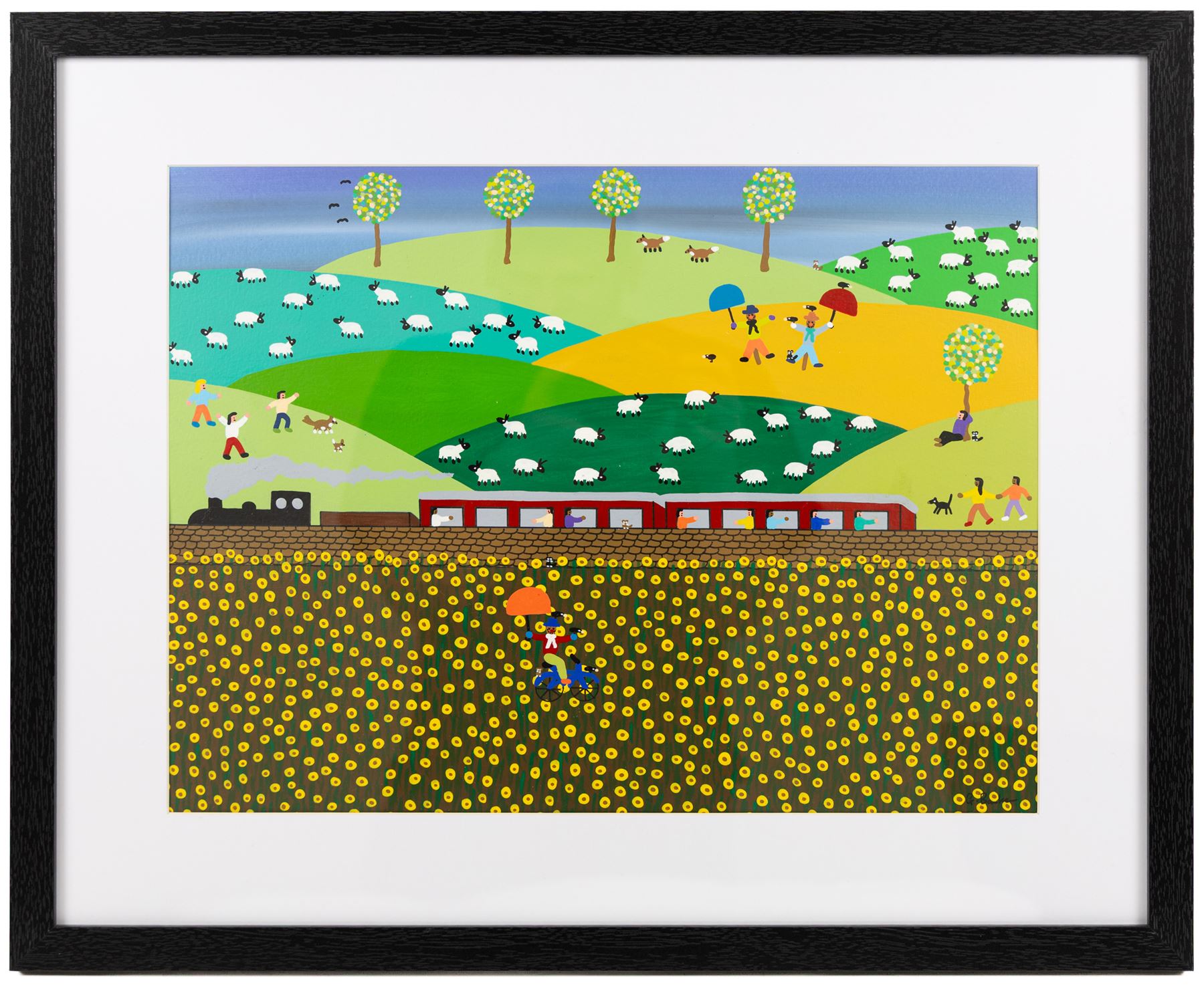 Gordon Barker (British 1960-): 'Train Journey', acrylic and pen signed, titled verso 29cm x 39cm