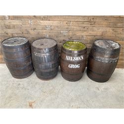 Four coopered barrel pub tables 